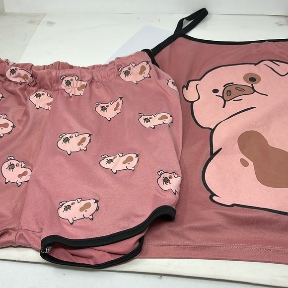 Pajamas set with shorts and t-shirt with pink pig design, size S - Picture 1 of 10